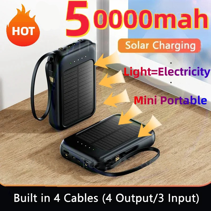 Usb Charger Dynamo - พาวเวอร์แบงค์ 50000mah พาวเวอร์แบงค์พลังงานแสงอาทิตย์ สายเคเบิลในตัว เครื่องชาร์จพลังงานแสงอาทิตย์ 2