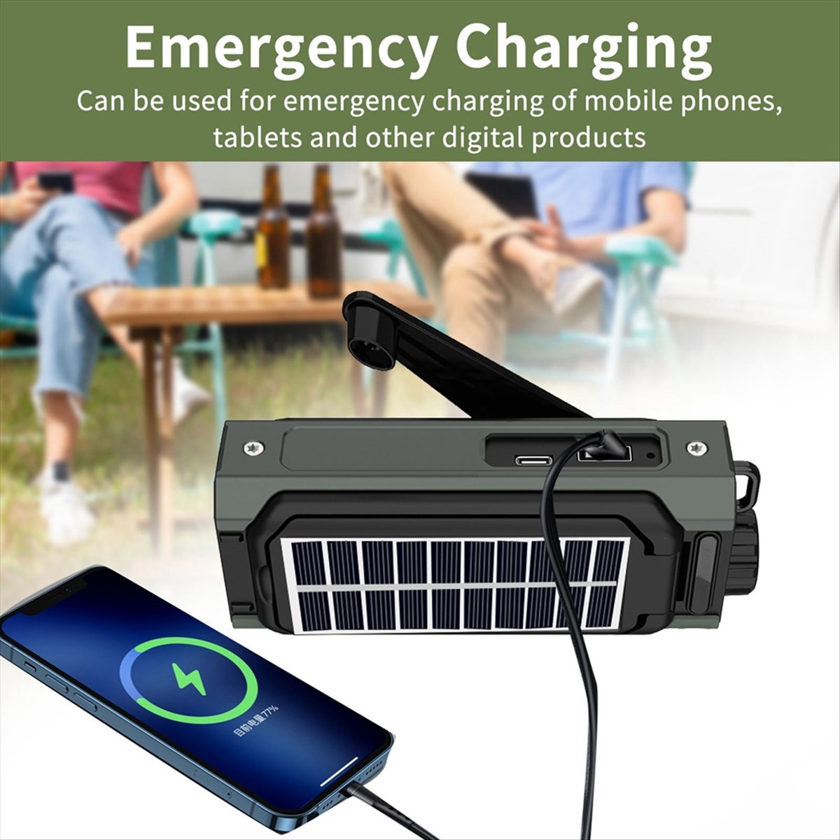 Usb Charger Dynamo - A26Z วิทยุพลังงานแสงอาทิตย์แบบพกพา, วิทยุมือหมุนฉุกเฉิน, วิทยุไดนาโม AM/FM, สถานีไฟฟ้าสำรอง,