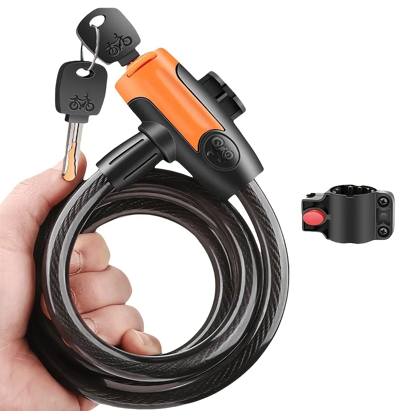 Cable Lock Flexible - 1SET สายล็อคจักรยานแบบมีกุญแจเคลือบ PVC ป้องกันการตัดพร้อมขายึดแบบปลดเร็ว ล็อคความปลอดภัยแบบสายยืดหยุ่นกันน้ำ