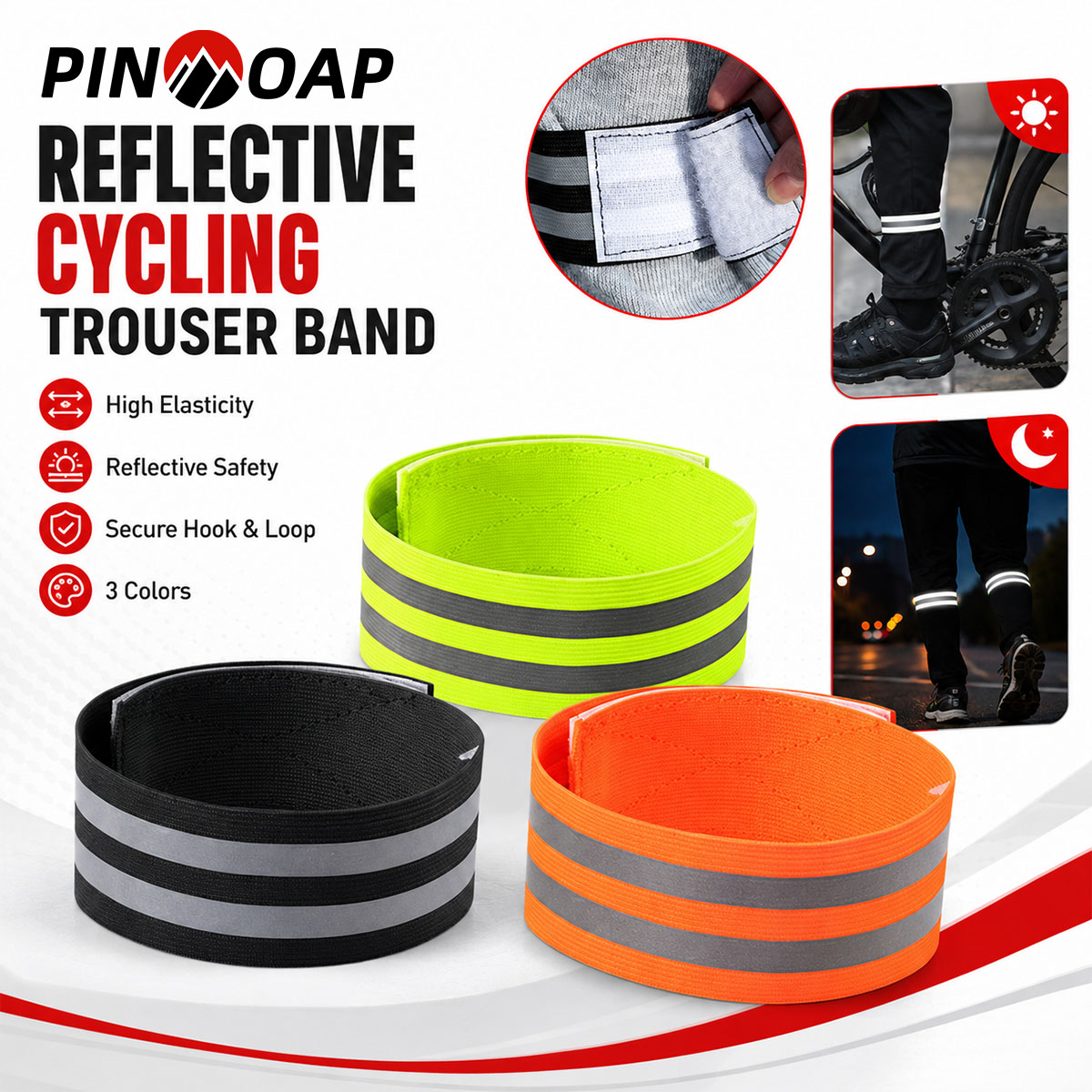 Cycling Commute Pants - PINMOAP 1/2 ชิ้น สายรัดขาจักรยานแบบสะท้อนแสง คลิปหนีบกางเกง สายรัดข้อเท้า
