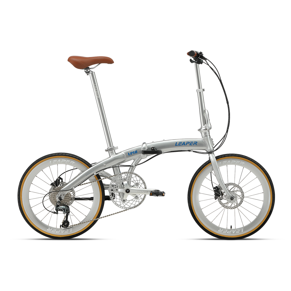 Commuting With Bike - จักรยานพับได้สีน้ำตาลหนังแท้ ขนาด 451 มม. โครงอะลูมิเนียมอัลลอยด์ เบรกดิสก์ไฮดรอลิก